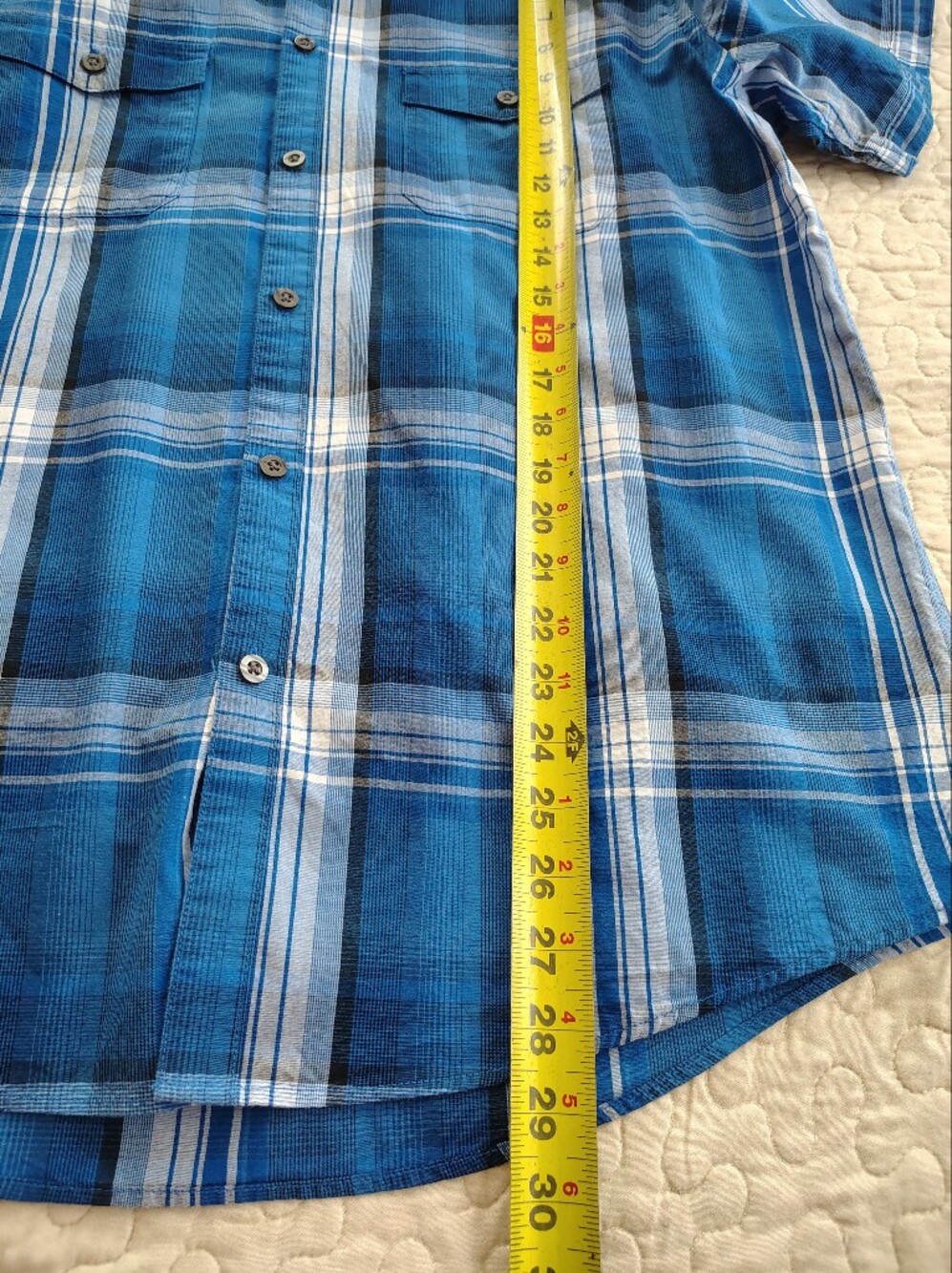 Alfani Blue and White Plaid Short-Sleeve Button-Down Shirt - Picture 4 of 7